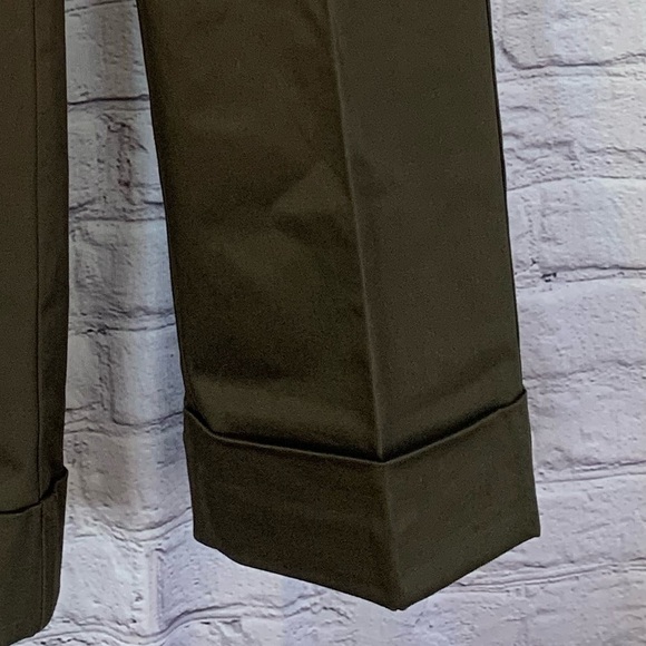 Cuffed Pleated Trousers Pants Olive Green 4P - Picture 7 of 9